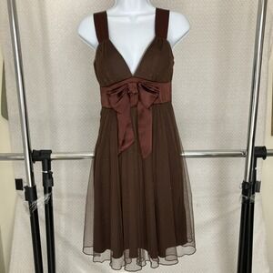 Womens Y2K Fairy Grunge Babydoll Dress Size XS Brown Sheer Bow Party Feminine